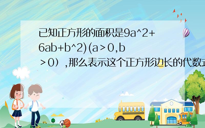 已知正方形的面积是9a^2+6ab+b^2)(a＞0,b＞0）,那么表示这个正方形边长的代数式是