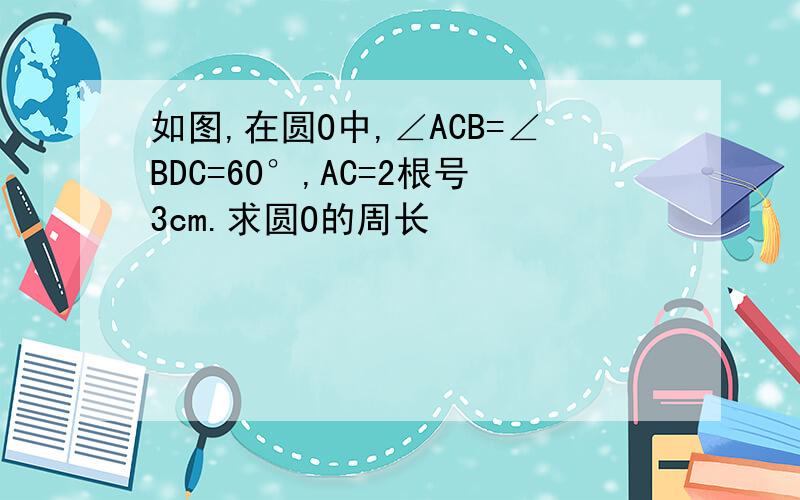 如图,在圆O中,∠ACB=∠BDC=60°,AC=2根号3cm.求圆O的周长