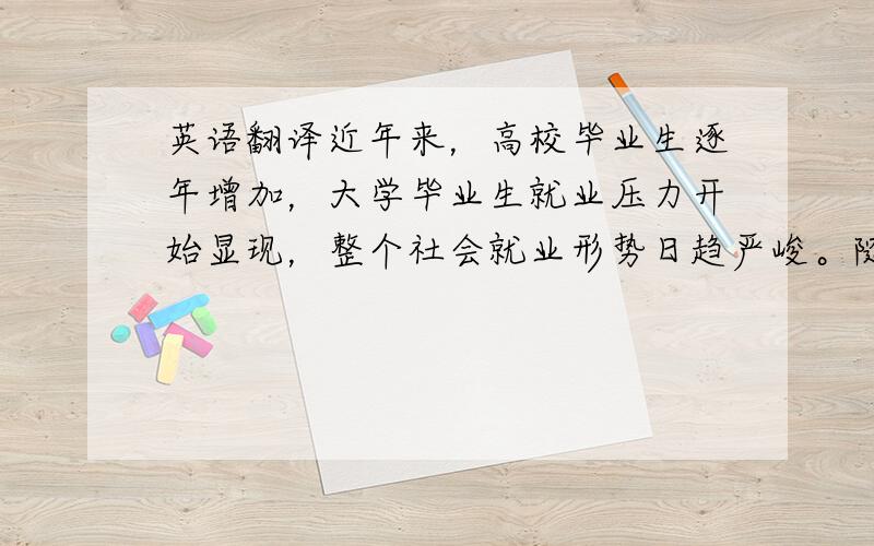 英语翻译近年来，高校毕业生逐年增加，大学毕业生就业压力开始显现，整个社会就业形势日趋严峻。随着我国C2C电子商务的模式的迅速发展，一股自主创业的激情正在中国高校自由萌芽，