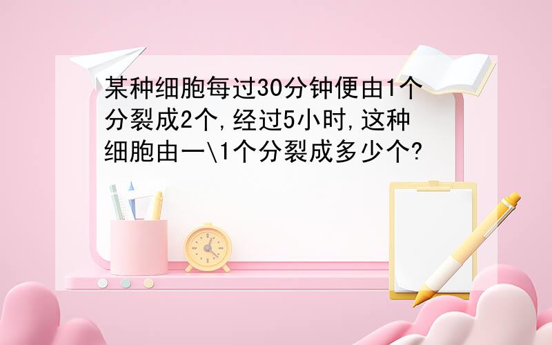 某种细胞每过30分钟便由1个分裂成2个,经过5小时,这种细胞由一\1个分裂成多少个?