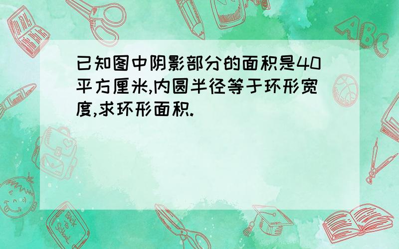 已知图中阴影部分的面积是40平方厘米,内圆半径等于环形宽度,求环形面积.