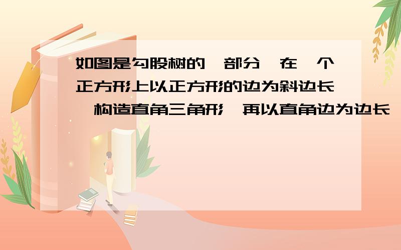 如图是勾股树的一部分,在一个正方形上以正方形的边为斜边长,构造直角三角形,再以直角边为边长,不断重复这一过程.设图中最大的正方形边长为5,正方形A、B、C、D、E的面积和为S,求S的值