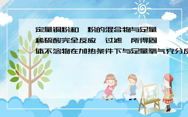 定量铜粉和镁粉的混合物与足量稀硫酸完全反应,过滤,所得固体不溶物在加热条件下与足量氧气充分反应后,所得产物的质量是原混合物质量的一半,则原混合物中铜粉和镁粉的质量比为 A．1∶