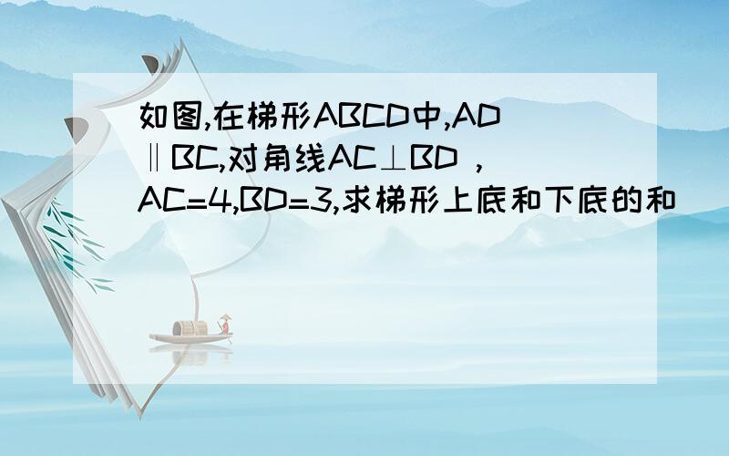 如图,在梯形ABCD中,AD‖BC,对角线AC⊥BD ,AC=4,BD=3,求梯形上底和下底的和