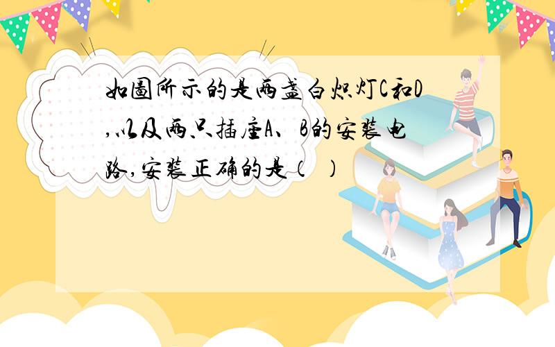 如图所示的是两盏白炽灯C和D,以及两只插座A、B的安装电路,安装正确的是（ ）