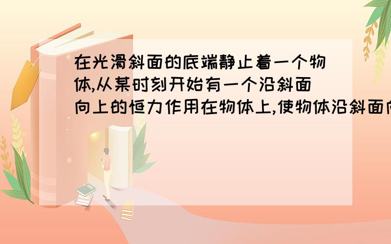 在光滑斜面的底端静止着一个物体,从某时刻开始有一个沿斜面向上的恒力作用在物体上,使物体沿斜面向上滑去.经一段时间突然撤去这个恒力,【又经过相同的时间】,物体返回斜面的底端且