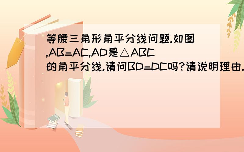 等腰三角形角平分线问题.如图,AB=AC,AD是△ABC的角平分线.请问BD=DC吗?请说明理由.