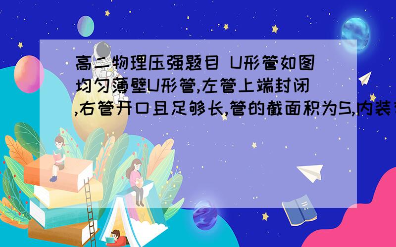 高二物理压强题目 U形管如图均匀薄壁U形管,左管上端封闭,右管开口且足够长,管的截面积为S,内装有密度为r 的液体.右管内有一质量为m的活塞搁在固定卡口上,卡口与左管上端等高,活塞与管