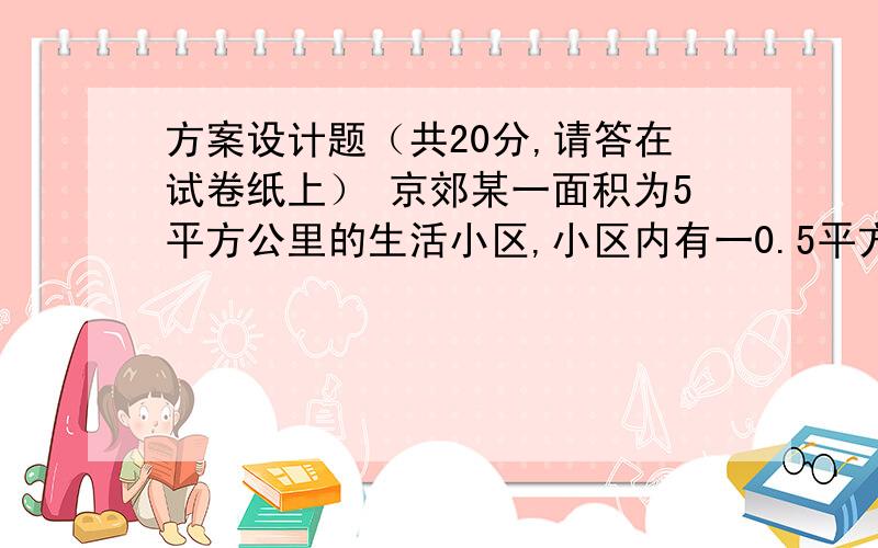 方案设计题（共20分,请答在试卷纸上） 京郊某一面积为5平方公里的生活小区,小区内有一0.5平方公里的湖泊,东南角有燃煤集中供热锅炉,区内无其他污染源.小区外的东面和西面各有一工厂,南