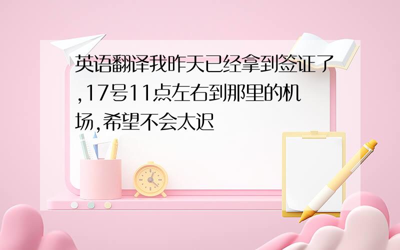 英语翻译我昨天已经拿到签证了,17号11点左右到那里的机场,希望不会太迟