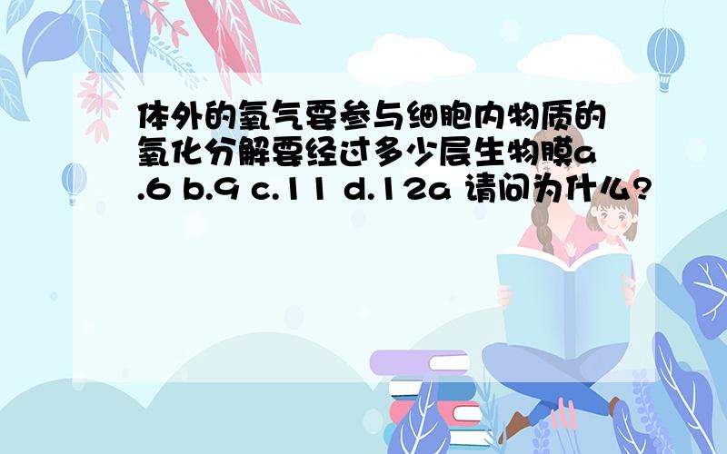 体外的氧气要参与细胞内物质的氧化分解要经过多少层生物膜a.6 b.9 c.11 d.12a 请问为什么?