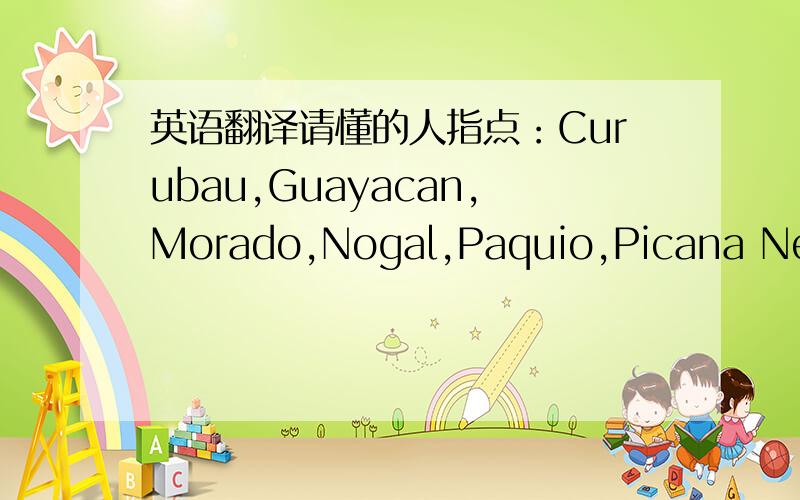 英语翻译请懂的人指点：Curubau,Guayacan,Morado,Nogal,Paquio,Picana Negra,Quina,Sirari,Tajibo,Tarara,Tipa.有点多,有知道几个的也请赐教,不剩感激!惭愧）