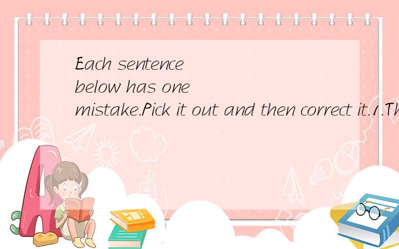 Each sentence below has one mistake.Pick it out and then correct it.1.This pair of trousers cost fifty dollars.2.A sensitive person is aware of other’sproblems.3.Those new shoes of your look smart.4.He has much more problems than he used to.5.She h