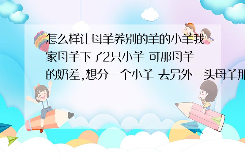 怎么样让母羊养别的羊的小羊我家母羊下了2只小羊 可那母羊的奶差,想分一个小羊 去另外一头母羊那去吃奶,可 那母羊 不喂 请问要有什么办法 那母羊才会喂那只小羊的奶?