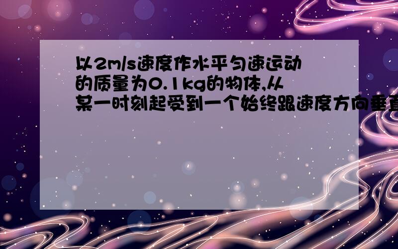 以2m/s速度作水平匀速运动的质量为0.1kg的物体,从某一时刻起受到一个始终跟速度方向垂直,大小为2N的力的作用.那么力作用3s后,质点速度大小是多少m/s.经过п/2秒后,质点的位移是多少m.