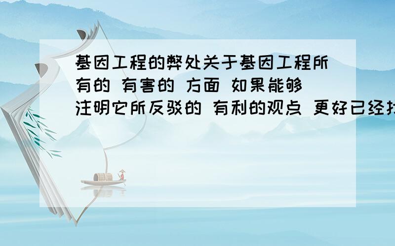 基因工程的弊处关于基因工程所有的 有害的 方面 如果能够注明它所反驳的 有利的观点 更好已经找到关于日前，墨尔本的某报总编辑专程来领馆拜会中国驻墨尔本的郑伟章参赞，特地推荐