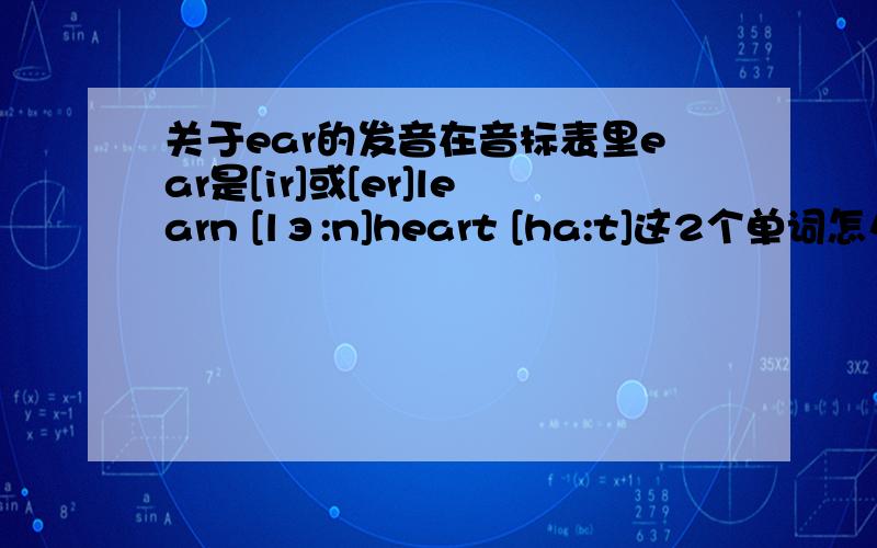 关于ear的发音在音标表里ear是[ir]或[er]learn [lэ:n]heart [ha:t]这2个单词怎么会这么发音呢?难道 learn 分成l ea rn 来拼吗heart 分成h ea rt 来拼?heard 是[hз:d]