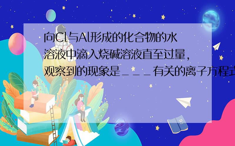 向Cl与Al形成的化合物的水溶液中滴入烧碱溶液直至过量,观察到的现象是___有关的离子方程式为_____