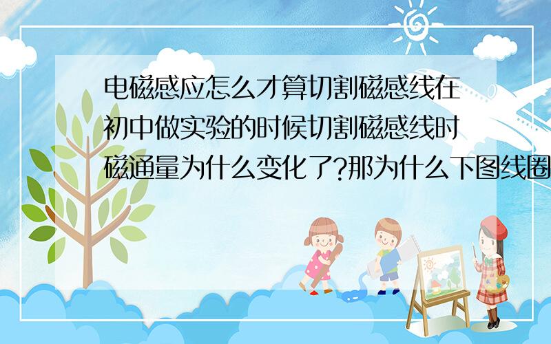 电磁感应怎么才算切割磁感线在初中做实验的时候切割磁感线时磁通量为什么变化了?那为什么下图线圈左右平移又不能产生电流如图