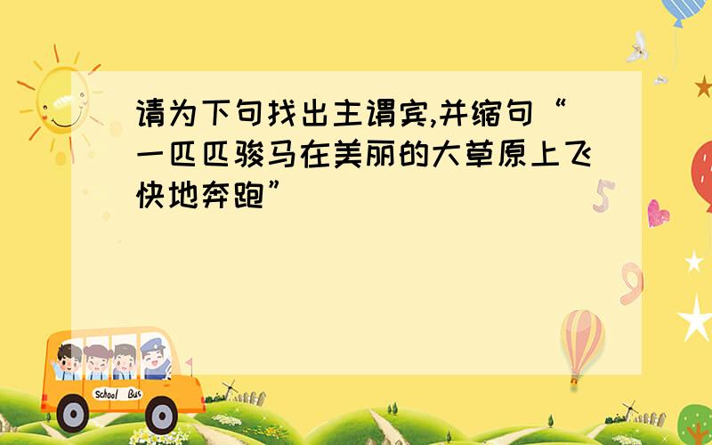 请为下句找出主谓宾,并缩句“一匹匹骏马在美丽的大草原上飞快地奔跑”