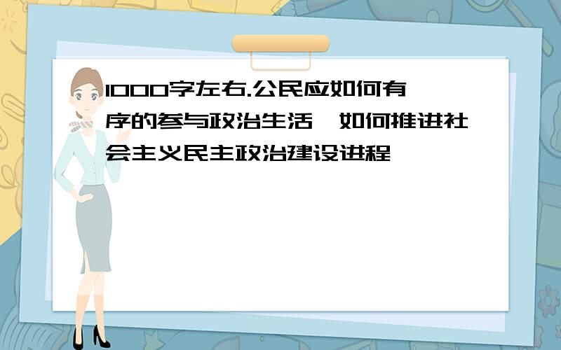 1000字左右.公民应如何有序的参与政治生活,如何推进社会主义民主政治建设进程