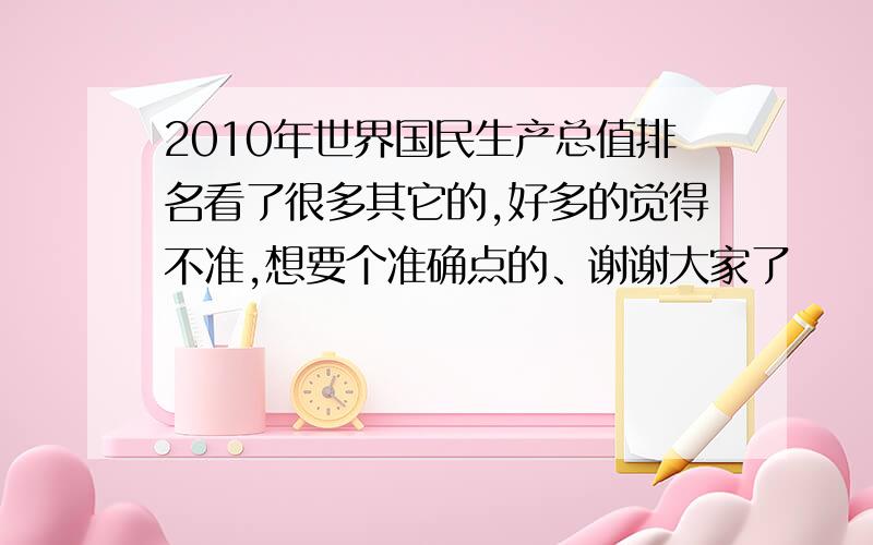 2010年世界国民生产总值排名看了很多其它的,好多的觉得不准,想要个准确点的、谢谢大家了