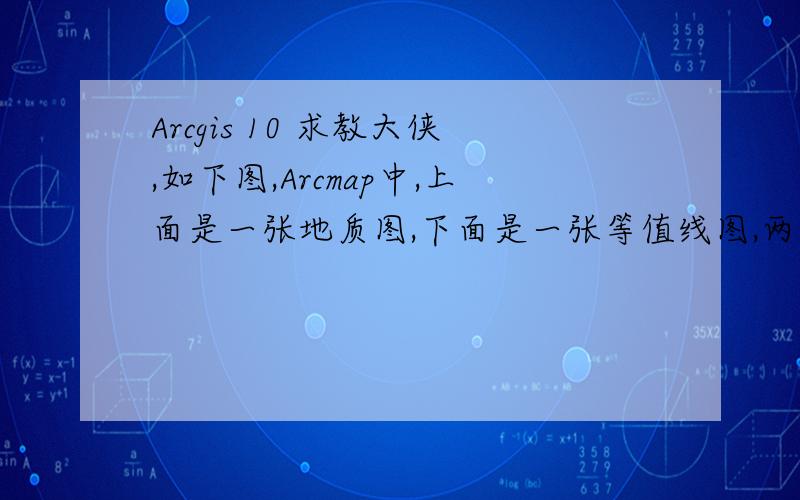 Arcgis 10 求教大侠,如下图,Arcmap中,上面是一张地质图,下面是一张等值线图,两个图层明显错位,后来将两者的坐标都改为北京-1954,但效果仍不理想,求高手不吝赐教!如何把它们按照某个统一的坐