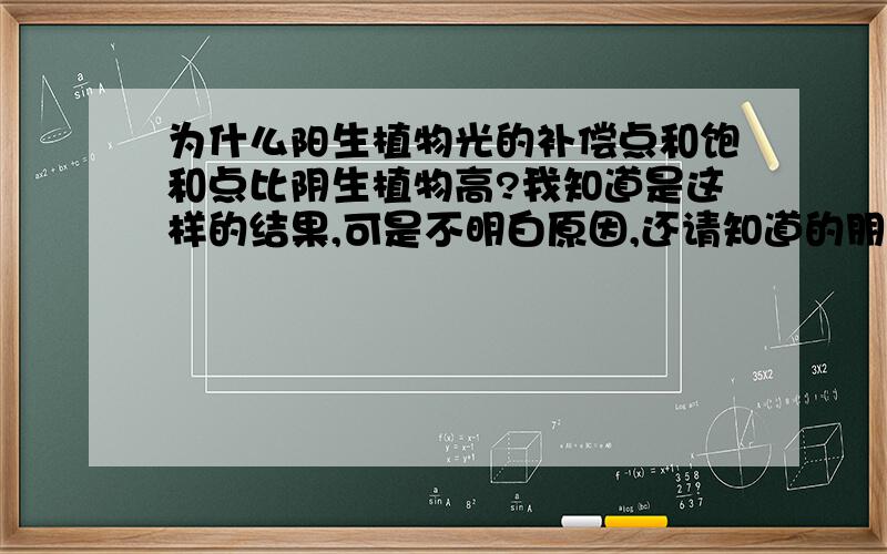 为什么阳生植物光的补偿点和饱和点比阴生植物高?我知道是这样的结果,可是不明白原因,还请知道的朋友给个解释