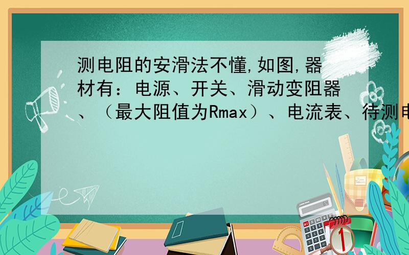 测电阻的安滑法不懂,如图,器材有：电源、开关、滑动变阻器、（最大阻值为Rmax）、电流表、待测电阻Rx.1.变阻器阻值为零时,电流表示数为I1.2.变阻器阻值最大时,电流表示数为I2.最后算出Rx