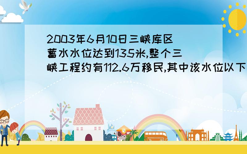 2003年6月10日三峡库区蓄水水位达到135米,整个三峡工程约有112.6万移民,其中该水位以下移民约占36.7%,那么该水位以下共搬迁约多少人?（保留三位有效数字）