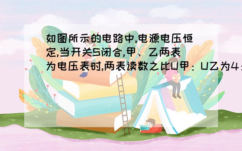 如图所示的电路中,电源电压恒定,当开关S闭合,甲、乙两表为电压表时,两表读数之比U甲：U乙为4：1；当开关S断开,甲、乙两表为电流表时,两表的读数之比I甲：I乙为（　　）