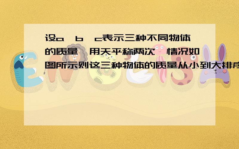 设a、b、c表示三种不同物体的质量,用天平称两次,情况如图所示则这三种物体的质量从小到大排序是?