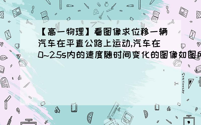 【高一物理】看图像求位移一辆汽车在平直公路上运动,汽车在0~25s内的速度随时间变化的图像如图所示,求汽车在0~25s内的位移为?