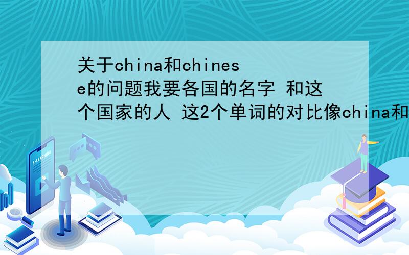 关于china和chinese的问题我要各国的名字 和这个国家的人 这2个单词的对比像china和chinese这样写出来要法国日本印度美国朝鲜亚洲非洲俄国尼日利亚英国等国家的