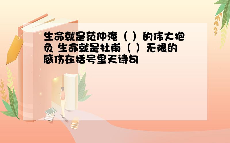 生命就是范仲淹（ ）的伟大抱负 生命就是杜甫（ ）无限的感伤在括号里天诗句