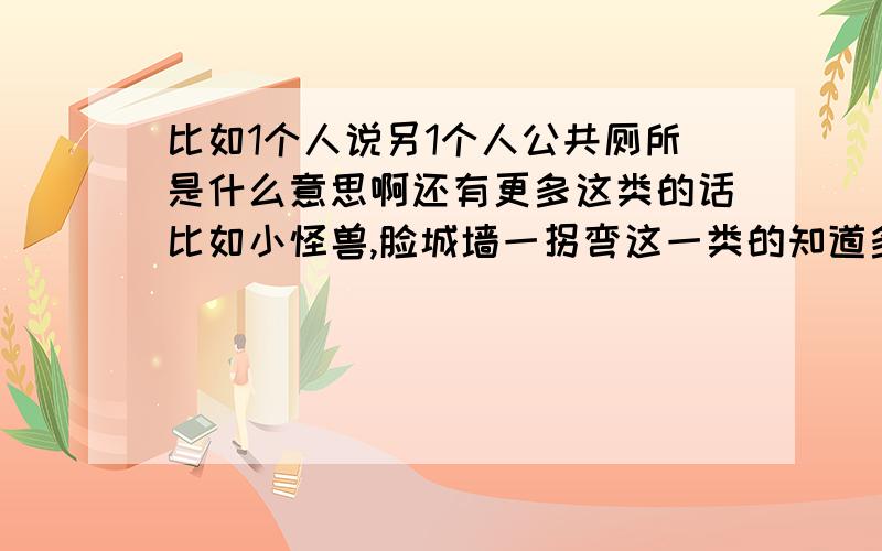 比如1个人说另1个人公共厕所是什么意思啊还有更多这类的话比如小怪兽,脸城墙一拐弯这一类的知道多少能跟我说说嘛这几个知道了公共厕所不知道