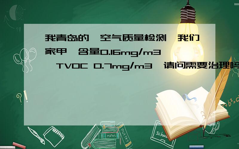 我青岛的,空气质量检测,我们家甲醛含量0.16mg/m3,TVOC 0.7mg/m3,请问需要治理吗,建议采取什么措施另外这个数值,可以要孩子吗,有影响吗