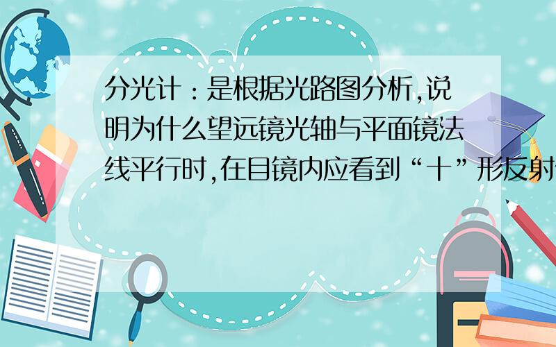 分光计：是根据光路图分析,说明为什么望远镜光轴与平面镜法线平行时,在目镜内应看到“十”形反射像与“=”形叉丝的上方交点相重合?