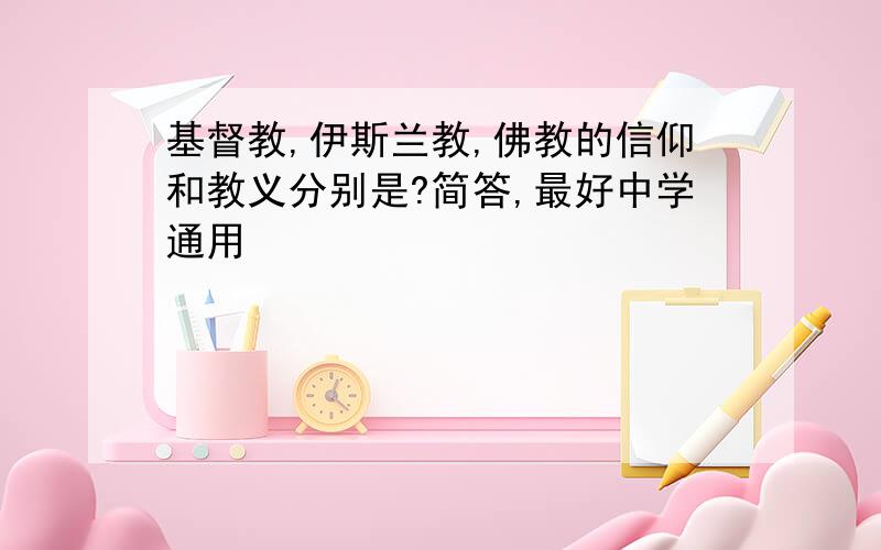 基督教,伊斯兰教,佛教的信仰和教义分别是?简答,最好中学通用