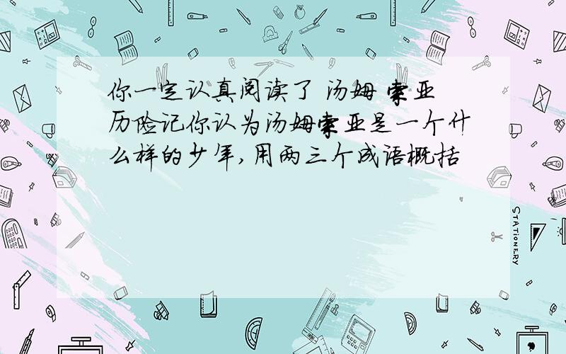 你一定认真阅读了 汤姆 索亚历险记你认为汤姆索亚是一个什么样的少年,用两三个成语概括