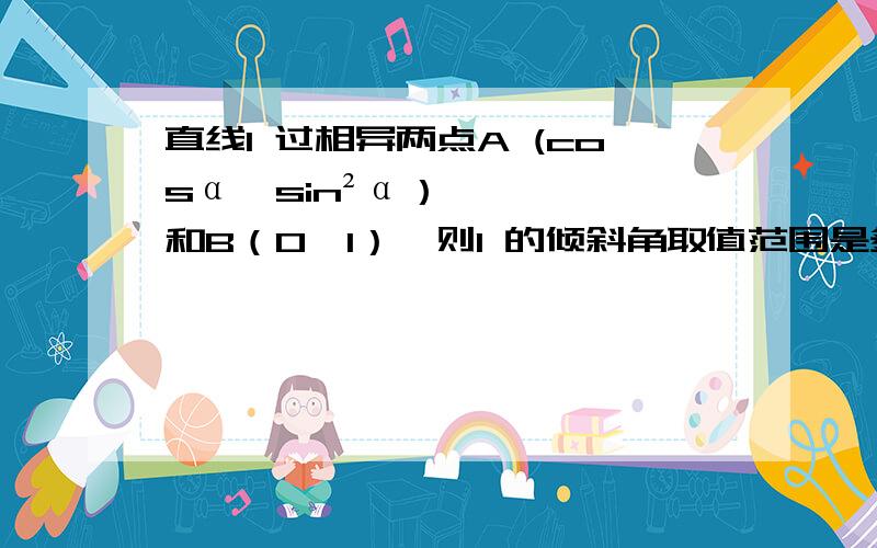 直线l 过相异两点A (cosα,sin²α）和B（0,1）,则l 的倾斜角取值范围是多少?