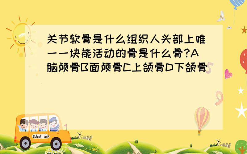 关节软骨是什么组织人头部上唯一一块能活动的骨是什么骨?A脑颅骨B面颅骨C上颌骨D下颌骨