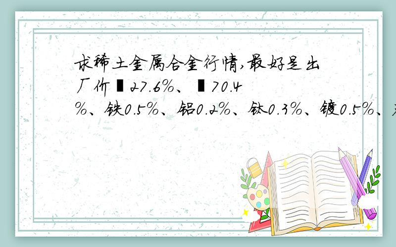 求稀土金属合金行情,最好是出厂价镧27.6%、铈70.4%、铁0.5%、铝0.2%、钛0.3%、镁0.5%、硅0.1%镧73.3%、铈24.0%、铬0.9%、铁0.5%、铝0.4%、钛0.3%、镁0.2%、硅0.2%这二种稀土（固体形状）的收购价各是多