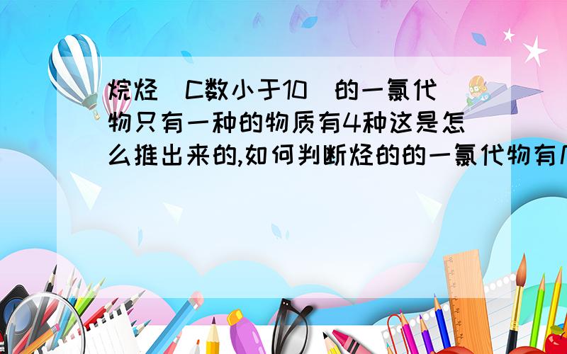 烷烃（C数小于10）的一氯代物只有一种的物质有4种这是怎么推出来的,如何判断烃的的一氯代物有几种