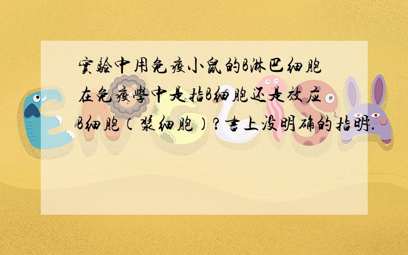 实验中用免疫小鼠的B淋巴细胞在免疫学中是指B细胞还是效应B细胞（浆细胞）?书上没明确的指明.