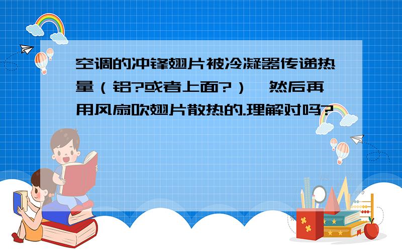 空调的冲锋翅片被冷凝器传递热量（铝?或者上面?）,然后再用风扇吹翅片散热的.理解对吗?