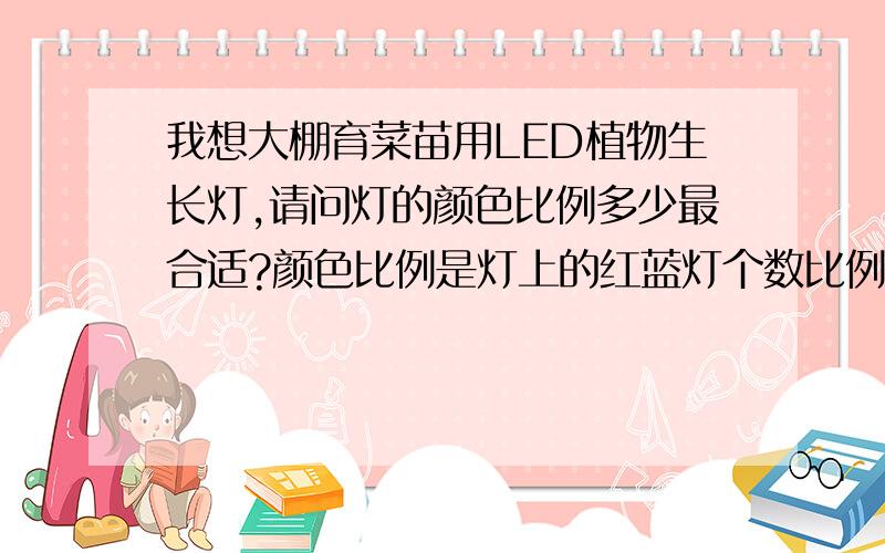 我想大棚育菜苗用LED植物生长灯,请问灯的颜色比例多少最合适?颜色比例是灯上的红蓝灯个数比例