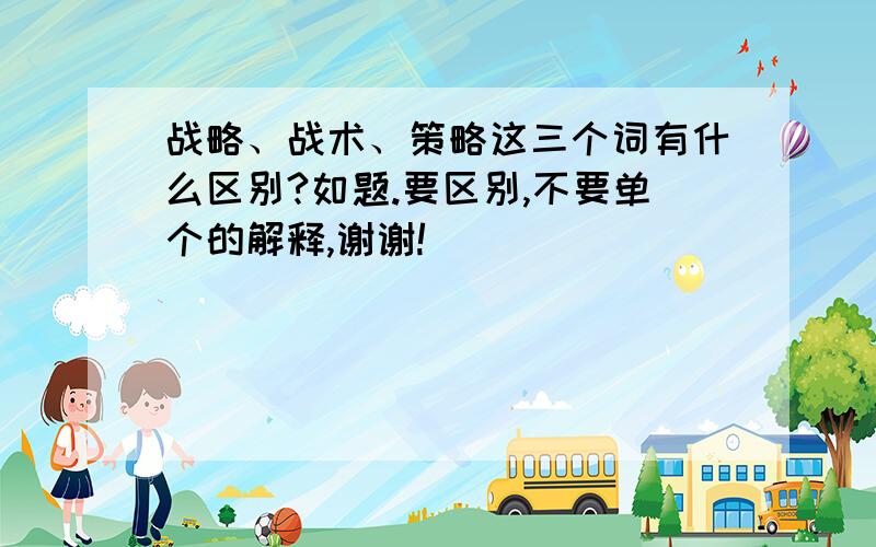 战略、战术、策略这三个词有什么区别?如题.要区别,不要单个的解释,谢谢!