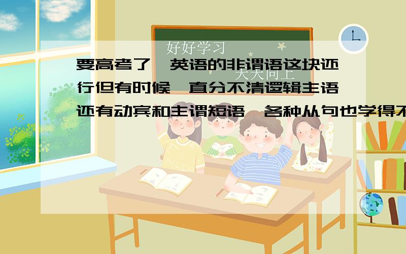 要高考了,英语的非谓语这块还行但有时候一直分不清逻辑主语还有动宾和主谓短语,各种从句也学得不太好求详细解答