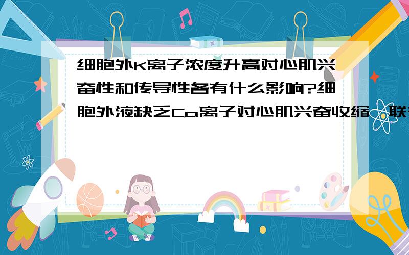 细胞外K离子浓度升高对心肌兴奋性和传导性各有什么影响?细胞外液缺乏Ca离子对心肌兴奋收缩耦联有何影响?